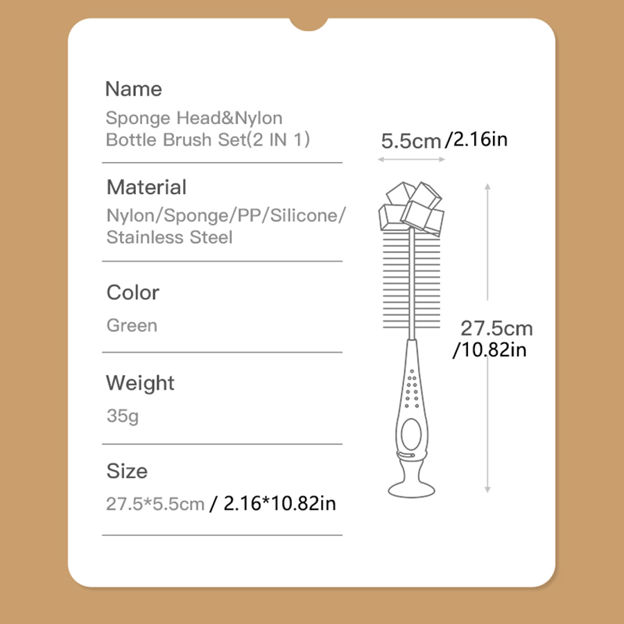 [Нейлон | Губка] Нейлон | Губчатая щетка с всасывающей чашкой, кормление набор кисти для бутылки