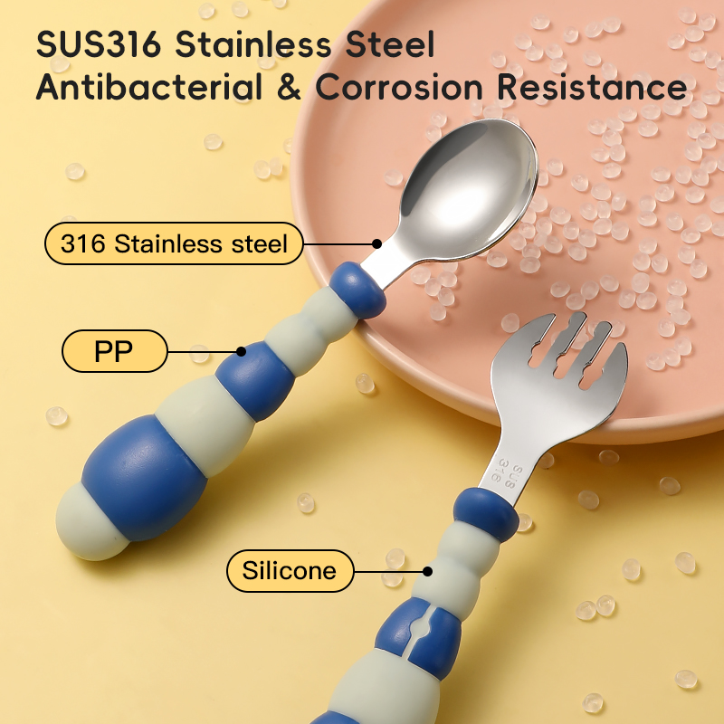 Эко-безопасная детская ложка вилка с анти-скольжкой изогнутой ручкой