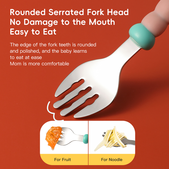 Эко-безопасная детская ложка вилка с анти-скольжкой изогнутой ручкой